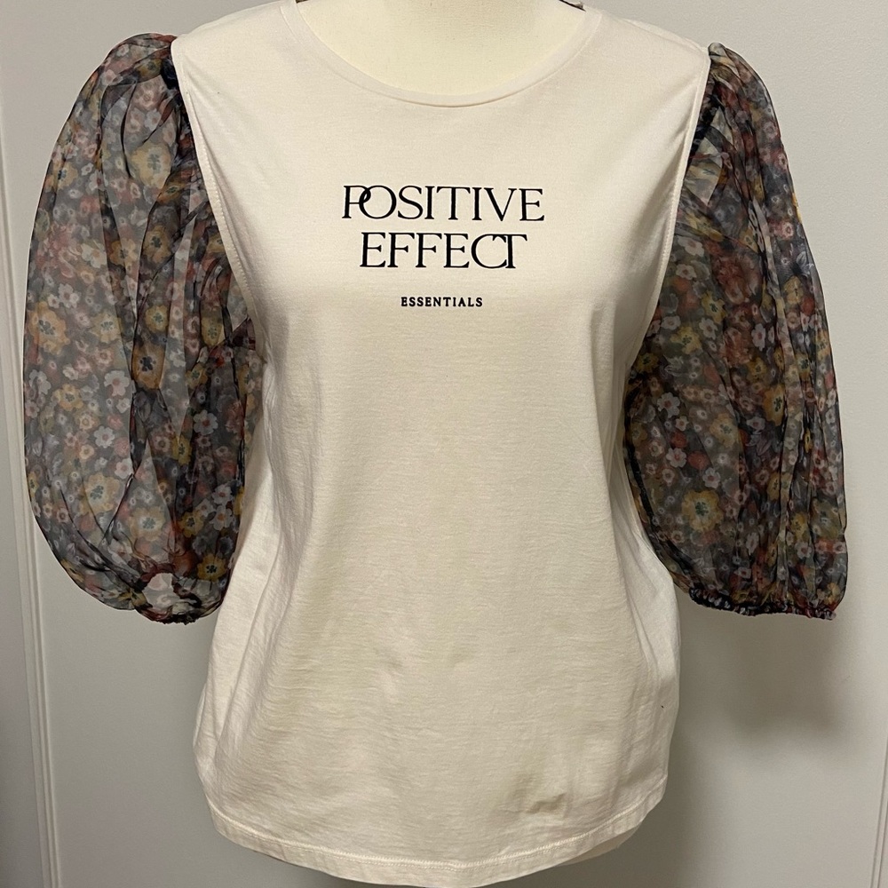 ZARA Floral Puff Sleeves Ivory Top - Size M